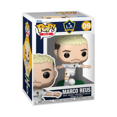Funko Pop! Marco Reus número 09 com uniforme LA Galaxy branco em embalagem