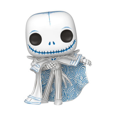 Figura Funko Pop Jack Skellington branca com linhas azuis e padrão espiral na capa