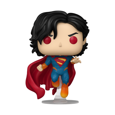 Figura Funko Pop do Superman com capa vermelha e detalhes laranja no fato.