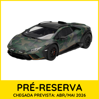 Modelo de carro desportivo Lamborghini Huracán camuflado verde com detalhes a preto e laranja