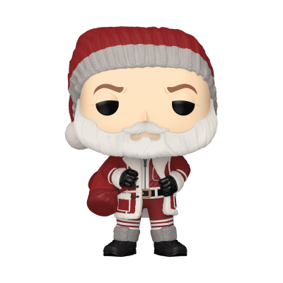 Figura Funko Pop de Pai Natal com casaco vermelho e branco e saco nas costas