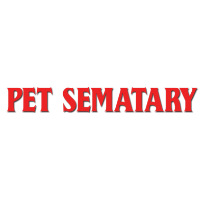 Texto PET SEMATARY vermelho em fundo branco