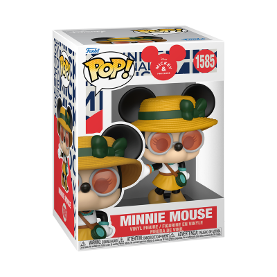 Boneco Funko Pop! Minnie Mouse com chapéu amarelo numa caixa transparente