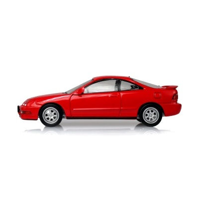 Carro de brinquedo vermelho visto de lado
