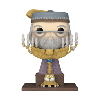 Figura colecionável Funko Pop de homem idoso com barba cinzenta e castiçal dourado