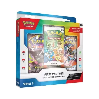 Conjunto de cartas Pokémon Série 3 First Partner Illustration Collection em caixa colorida