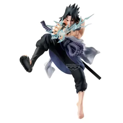 Figura de ação de personagem masculino em pose dinâmica com efeito azul translúcido