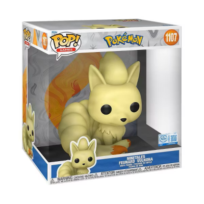Figura de vinil Pop! Games Ninetales Pokémon na caixa branca, azul e laranja