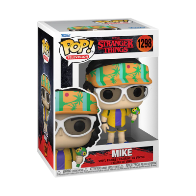 Figura Funko Pop! Stranger Things Mike vinil com boné tropical e óculos escuros na caixa