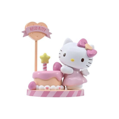 Figura decorativa Hello Kitty com bolo e placa rosa