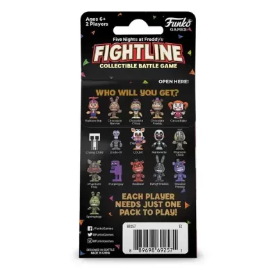 Embalagem preta de cartão do jogo Funko Games Five Nights at Freddy's Fightline com personagens e texto
