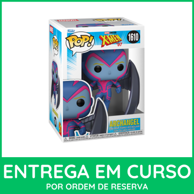Figurina Pop! Archangel Marvel X-Men 97 azul e rosa em embalagem