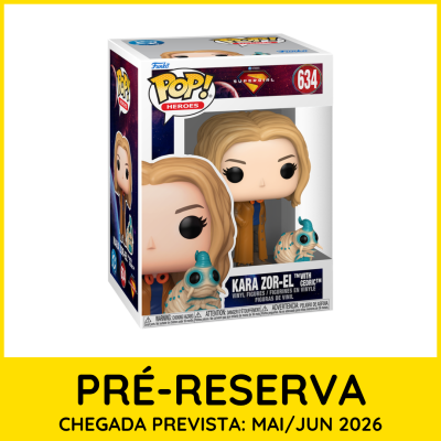 Funko Pop! Kara Zor-El com Cedric na embalagem com texto pré-reserva e data de chegada prevista.