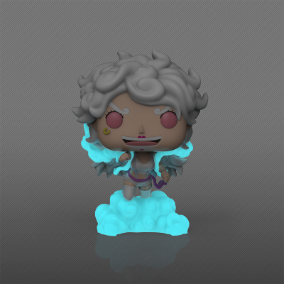 Figura estilizada com cabelo cinzento e base azul luminosa