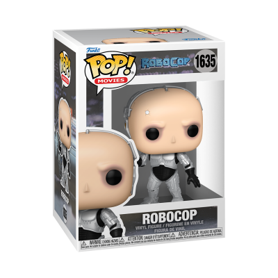Figura de vinil Funko Pop! Robocop na caixa com design gráfico e texto