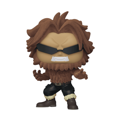 Figura colecionável estilizada com cabelo e barba castanho, óculos escuros, vestindo calças pretas e botas