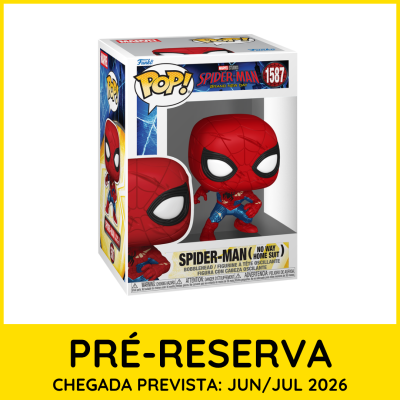 Figura Funko Pop Spider-Man No Way Home na caixa original com texto de pré-reserva amarela