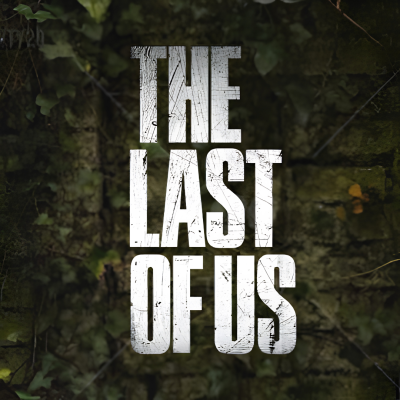 Texto THE LAST OF US em letras brancas desgastadas sobre fundo de vegetação