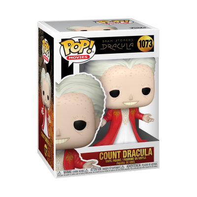 Figura Funko Pop Count Dracula em caixa com fundo preto e vermelho