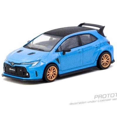 Miniatura de carro desportivo Toyota Corolla azul e preto em fundo branco