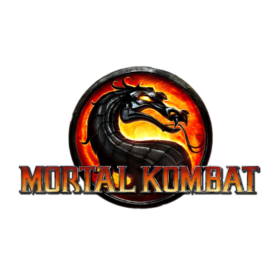 Logotipo do videogame Mortal Kombat com dragão preto e texto MORTAL KOMBAT