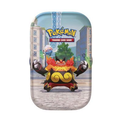 Estojo metálico com personagens Pokémon e texto Pokémon Trading Card Game
