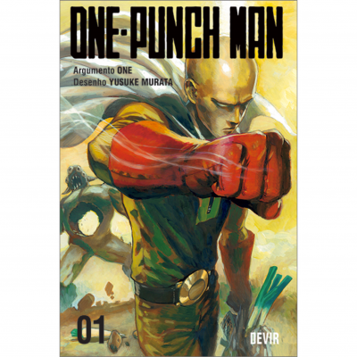 Capa do manga ONE PUNCH MAN volume 01 com personagem careca e luvas vermelhas.