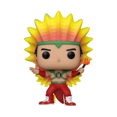 Figura Funko Pop com penacho amarelo e vermelho e calças vermelhas