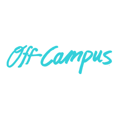 Logotipo Off Campus azul claro sobre fundo branco
