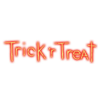 Texto luminoso Trickr Treat em laranja e amarelo sobre fundo branco