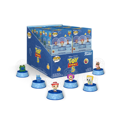 Conjunto de globos de neve Funko Pop! Toy Story 5 em caixa azul com figuras coloridas.