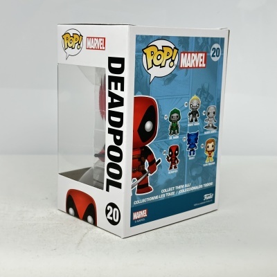 Embalagem Funko Pop Marvel Deadpool nº20 com outras figuras na caixa