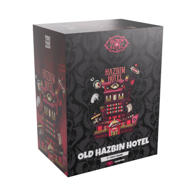Embalagem de figura de vinil Old Hazbin Hotel com design colorido e texto