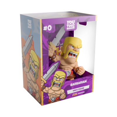 Figura de vinil Barbarian da YOUTOOZ em caixa violeta com espada e cabelo loiro