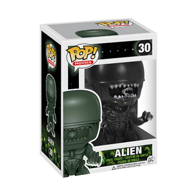 Funko Pop Alien número 30 em caixa de vinil preta e verde