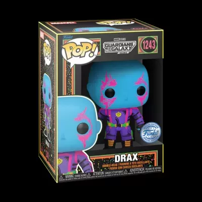 Figura colecionável POP! Drax azul com detalhes rosa em caixa Guardians of the Galaxy