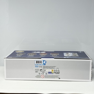 Embalagem branca de papelão com tampa escura com imagens e símbolos de segurança