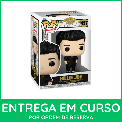 Figura Funko Pop! Billie Joe de vinil na caixa com detalhes de Green Day e número 497.