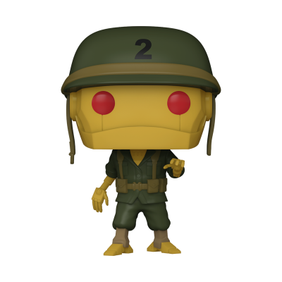Figura Funko Pop com capacete verde e uniforme militar