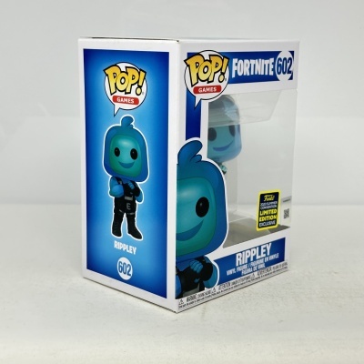 Boneco Funko Pop! Fortnite RIPPLEY em caixa branca com detalhes azuis