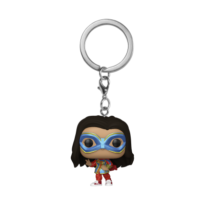 Chaveiro Funko Pop Ms. Marvel com máscara azul e roupa colorida
