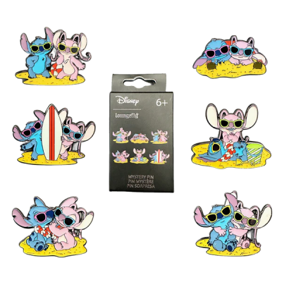 Pins Disney Lilo & Stitch coloridos com personagens na praia
