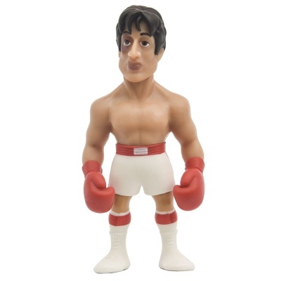 Figura de ação de boxeador com luvas vermelhas e calções brancos