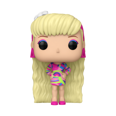 Figura Funko Pop de mulher com cabelo loiro e vestido colorido