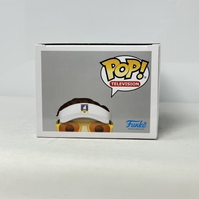 Caixa de brinquedo Funko Pop! com figura a usar visor branco e óculos de sol amarelos