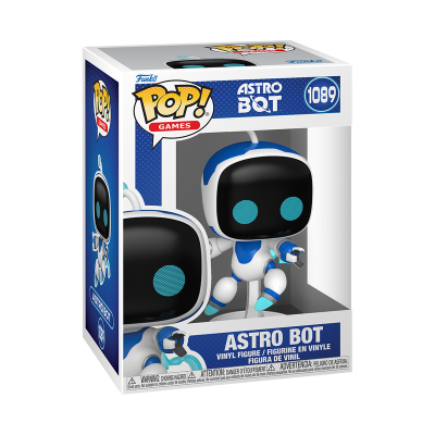 Boneco de vinil ASTRO BOT da coleção Pop! Games na sua embalagem