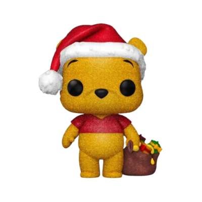 Figura Funko Pop de peluche amarelo com chapéu de Pai Natal e saco de presentes