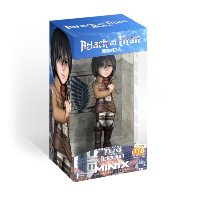 Figura colecionável Mikasa Ackerman de Attack on Titan em caixa azul