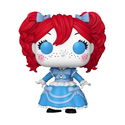 Figura colecionável vestida com vestido azul e cabelo vermelho
