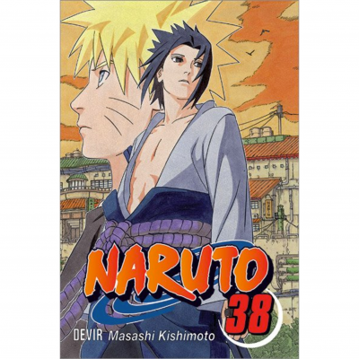Capa do livro Naruto 38 com personagens Naruto e Sasuke em estilo anime